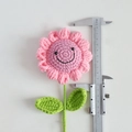 Pink handmade crochet sunflower with smiley face measured by caliper, 9.5cm diameter - Pink Smile Face Style