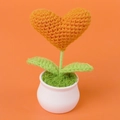 Handmade orange crochet heart flower in a white ceramic pot for cute desk decoration - Orange Heart Potted Plant