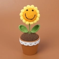 Handmade crochet sunflower potted plant with cute smiley face and brown ceramic pot - Smiling Face Sunflower Potted Plant / Smiley Sunflower