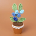 Detailopname van handgehaakte blauwe bessen potplant met verfijnde breistructuur - Blauwe Bosbes Potplant / Blauwe Bosbes