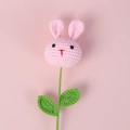 Handmade crochet pink rabbit flower with green stem and leaves for bouquet gifts - Pink Rabbit Style