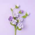 Handmade crochet purple rose bouquet with realistic knit petals and green stem - Barbie Rose Branch / Gradient Purple