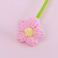 Fiore di puff rosa fatto a mano all'uncinetto con centro giallo e gambo verde - Grande (Senza Foglia) / Rosa