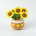 Detailed knit texture of handmade crochet sunflower plant with lace pot and five blooms - Sunflower Potted Plant (Large Yarn Pot)