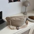 Beige nylon crossbody sling bag in minimalist style with wide shoulder strap - Khaki
