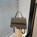 Mini borsa leopardata grigia con chiusura a rotazione dorata e manico superiore singolo - Grigio