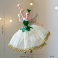 Green ballet fairy ornament with white mesh tutu and gold lace trim for Christmas decor - Type B Gold Girl
