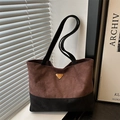 Bolso tote retro de cuero marrón y negro con logo triangular dorado para diario - Marrón