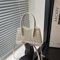 Chic white faux fur patchwork crossbody bag with leather handles for winter - White