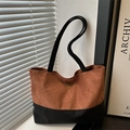 Bolso tote retro de lona y ante con logotipo metálico para el uso diario y el trabajo - Marrón