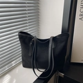 Minimalist black suede tote bag with leather straps and adjustable buckles for daily commute - Black