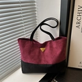 Bolso tote grande minimalista en patchwork granate y negro con acabado de ante mate - Rojo