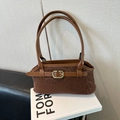 Borsa a spalla chic marrone scuro con stampa leopardata, fibbia dorata e tracolle sottili - Stampa leopardata