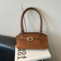 Borsa sottobraccio retrò color caramello in pelle scamosciata con fibbia dorata - Marrone