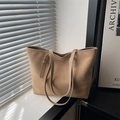 Minimalist beige suede tote bag for women with dual leather straps and large capacity - Khaki