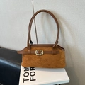 Borsa a tracolla vintage in pelle scamosciata marrone con finiture e fibbia dorata - Marrone
