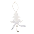 Christmas tree wooden pendant with lace bow and silver bell for festive holiday decor - Christmas Tree