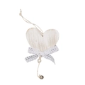 Vintage white heart wooden ornament with lace bow and small bell for Christmas decor - Heart