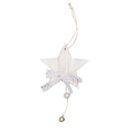 Whitewashed wooden star ornament with white lace bow pearl and small silver bell - Pentagram