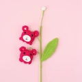 Handmade crochet pink bear flower bouquet with green stems for gift decoration - Rose Red Bear Style