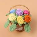 Handmade crochet rose flower basket with colorful yarn flowers and lovely bear label - Multicolor Rose Small Flower Basket