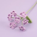 Handmade crochet lavender bouquet with seven faux pearl center flowers and green leaves - 7-Head Forget-Me-Not with Artificial Pearl / Purple