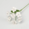 Handmade crochet white flowers with pearl centers and green leaves on stems - 7-Head Forget-Me-Not with Artificial Pearl / White