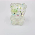 Detail of transparent bear squishy toy filled with colorful heart-shaped sequins - Sapphire Blue Pearl
