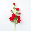 Handmade red crochet tulip flower bouquet with green leaves on white background - Barbie Rose Branch / Red