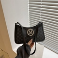 Retro Hobo-Schultertasche mit grauem Logo-Monogramm und silberner Metallschnalle M - Schwarz