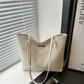 Elegante borsa tote crema con motivi di lettere, spaziosa per scuola e ufficio moda - Bianco Sporco
