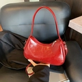 Vintage dark red wrinkled patent leather underarm bag with Fashion & Bags print - Red