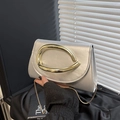 Silver metallic mini box bag with oversized gold buckle and sleek chain strap - Silver