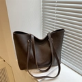 Classic dark brown tote bag with vintage leather texture for daily commute use - Brown