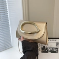Elegant gold square chain bag for women with luxury metal buckle and modern minimalist style - Champagne