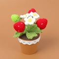 Handmade crochet strawberry potted plant with red fruit and white lace decorated base - Red Strawberry Potted Plant / Red Strawberry