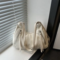 Versatile cream white leather shoulder bag with decorative long tassel metal zippers - White