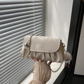 Chic cream white pleated crossbody bag with chain strap and cute pompom charm detail - White with Pendant