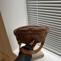 Vintage brown corduroy crescent bag featuring black heart and bow floral patterns - Brown