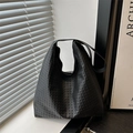 Minimalistische schwarze gewebte Shopper Tasche mit großer Kapazität für den Alltag - Schwarz