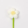 Fleur de puff au crochet faite à la main blanc et jaune avec tige verte décorative - Blanc
