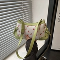 Borsa a tracolla squadrata minimalista con stampa di ciliegie rosse e cinturini verdi - Verde