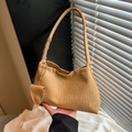 Sac hobo tissé jaune moutarde chic avec bandoulière tressée et pochette ronde - Khaki