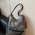 Borsa tote grigio fumo vintage con tracolla marrone e fibbia in metallo di moda - Nero