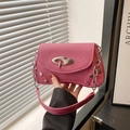 Rose pink denim baguette bag with silver rivets and Y2K metallic buckle detail - Rose Pink