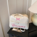 Creamy white PU leather backpack with pink bow embroidery and Gondnond lettering - White