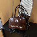 Borsa tote in pelle verniciata marrone con fiocco bianco e ricamo Gonamond - Marrone