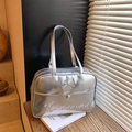 Silberner Metallic-Rucksack mit Schleife, Gonanond-Stickerei und Vordertasche - Silber