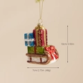 Christmas sleigh hanging ornament with colorful gift boxes and glossy glass finish - Gift Pack Sleigh