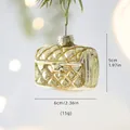 Quilted handbag shaped glass Christmas ornament with gold glitter details and strings - Top Handle Bag